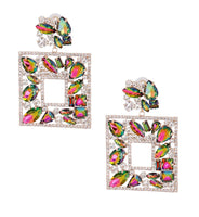 Square Multicolor Stone Statement Earrings