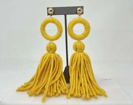 Yellow Fabric Fringe Earrings