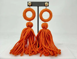 Orange Fabric Fringe Earrings