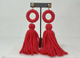 Red Fabric Fringe Earrings