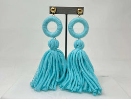 Blue Fabric Fringe Earrings