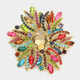 Gold Multi Color Stone Brooch Pendant
