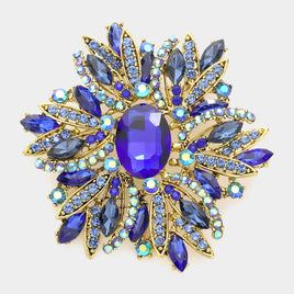 Blue and Gold Oval Stone Brooch Pendant