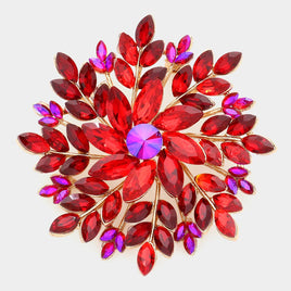 Red Stone Cluster Flower Brooch Pin