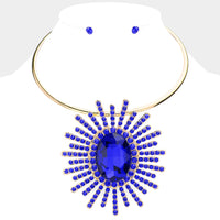 
              Blue and Gold Oval Stone Necklace Set
            