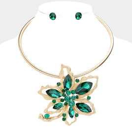 Green and Gold Flower Pendant Necklace Set