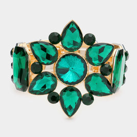 Green Floral Stone Stretch Bracelet