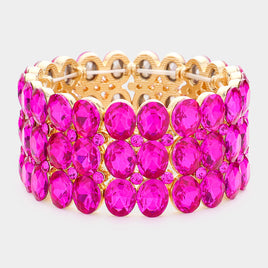 Fuchsia Oval Stone Stretch Bracelet