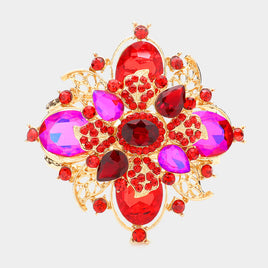 Chunky Red Jeweled Flower Bracelet