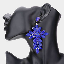 Royal Blue Stone Cross Statement Earrings