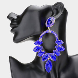 Royal Blue and Gold Marquise Stone Statement Earrings