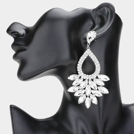 Silver Cluster Stone Statement Earrings