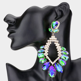 Blue and Green Cluster Stone Statement Earrings