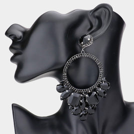 Black Dangle Cluster Stone Earrings