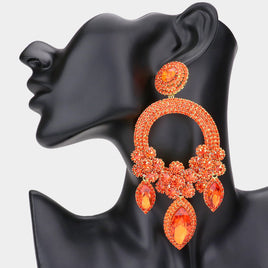 Orange Stone Floral Earrings