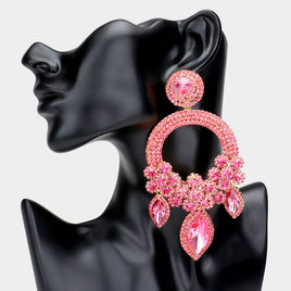 Pink Flower Chandelier Statement Earrings