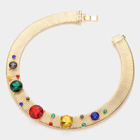 
              Gold Multi-Color Stone Collar Necklace Set
            