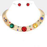 
              Gold Multi-Color Stone Collar Necklace Set
            