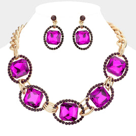 Purple and Gold Rhinestone Necklace Set