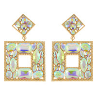 Gold Square AB Stone Earrings