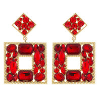 Red Square Stone Earrings