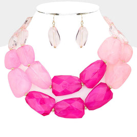 Chunky Fuchsia Beaded Necklace Set