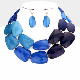 Chunky Blue Beaded Necklace Set
