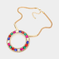 
              Gold Multicolor Stone Pendant Necklace Set
            