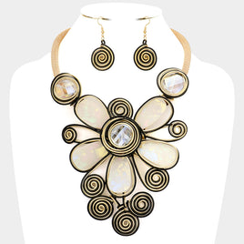 Black and Ivory Metal Wire Statement Necklace Set