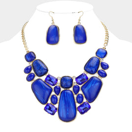 Royal Blue and Gold Stone Statement Necklace Set