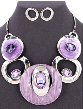Purple and Lavender and Stone Open Pendant Necklace Set