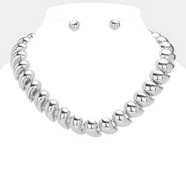Silver Teardrop Linked Necklace Set