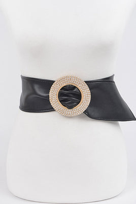 Black Rhinestone Buckle Leather Belt