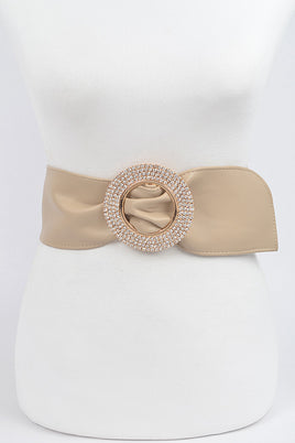 Nude Rhinestone Leather Buckle Belt