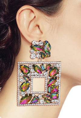 Square Multicolor Stone Statement Earrings