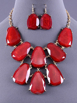 Red and Gold Block Chunky Necklace Set