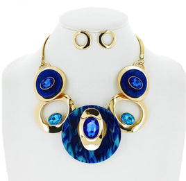 Blue and Gold Circle Necklace Set