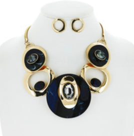 Black and Gold Circle Necklace Set