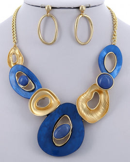 Blue and Gold Oval Linked Necklace Set