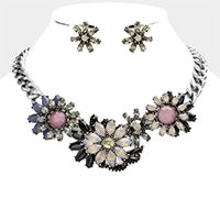 Lavender and Black Flower Necklace Set