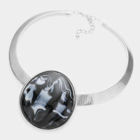 
              Silver Statement Necklace Set with Marble Stone Pendant
            