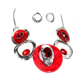 Red and Silver Circle Linked Necklace Set