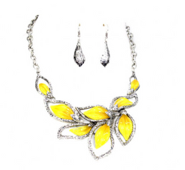 Yellow Leaf Statement Necklace Set
