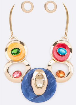 Muti Color Circle Linked Necklace Set