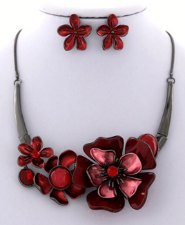 Red Flower Cluster Necklace Set