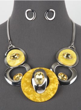 Yellow and Silver Circle Linked Necklace Set