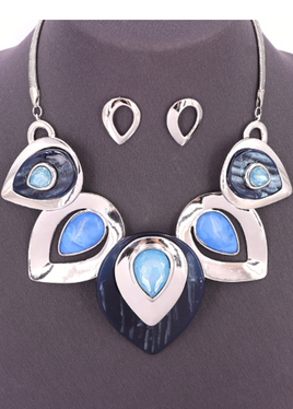 Blue and Silver Drop Necklace Set