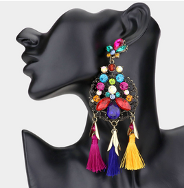 Embellished Multi-Color Tassel Earrings