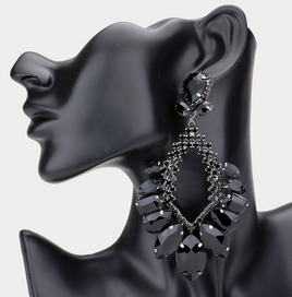 Large Black Diamond Shape Stone Earrings