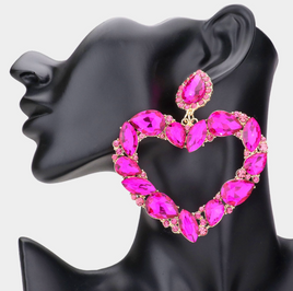 Large Fuchsia Stone Heart Earrings